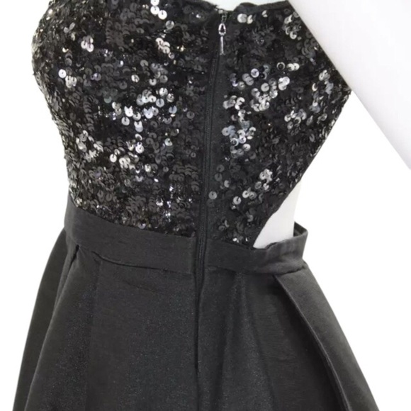 Monique Lhullier Jadore Formal Maxi Dress 0 Black Silver Sequin Open Back Gown - Picture 5 of 13